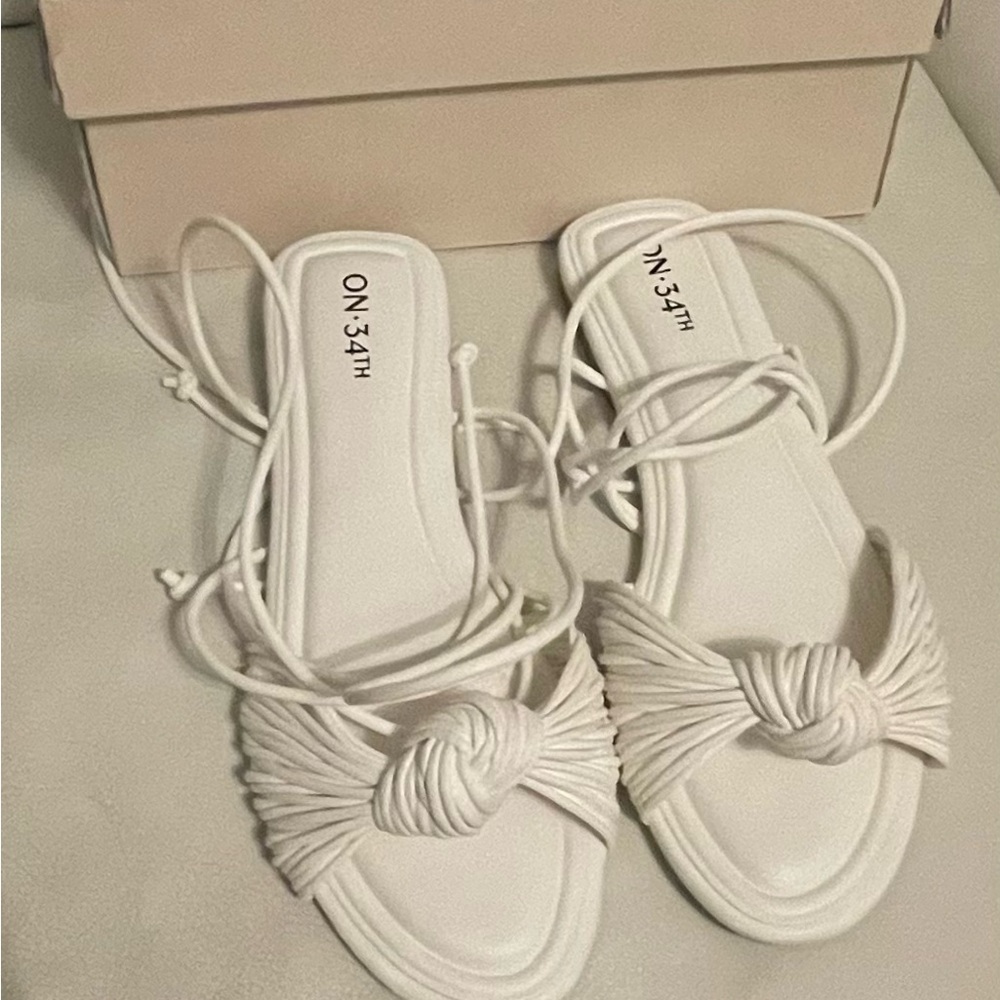 On 34th Jennieep White Knot Lace-Up Sandal - Women Size 8